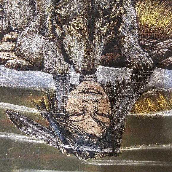 Vintage 70's ORIGINAL ACRYLIC VELVET SANCHEZ COYOTE GIRL WESTERN PAINTING Wolf - Picture 6 of 8